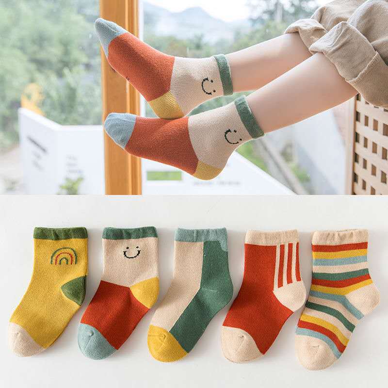 5 Pairs Girls Colorful Short Crew Socks for Kids