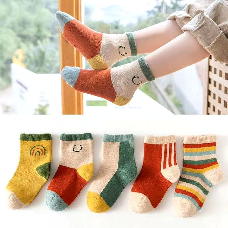 5 Pairs Girls Colorful Short Crew Socks for Kids