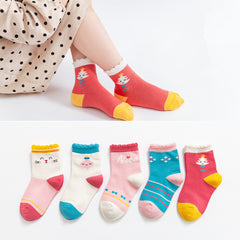 5 Pairs Girls Colorful Short Crew Socks for Kids