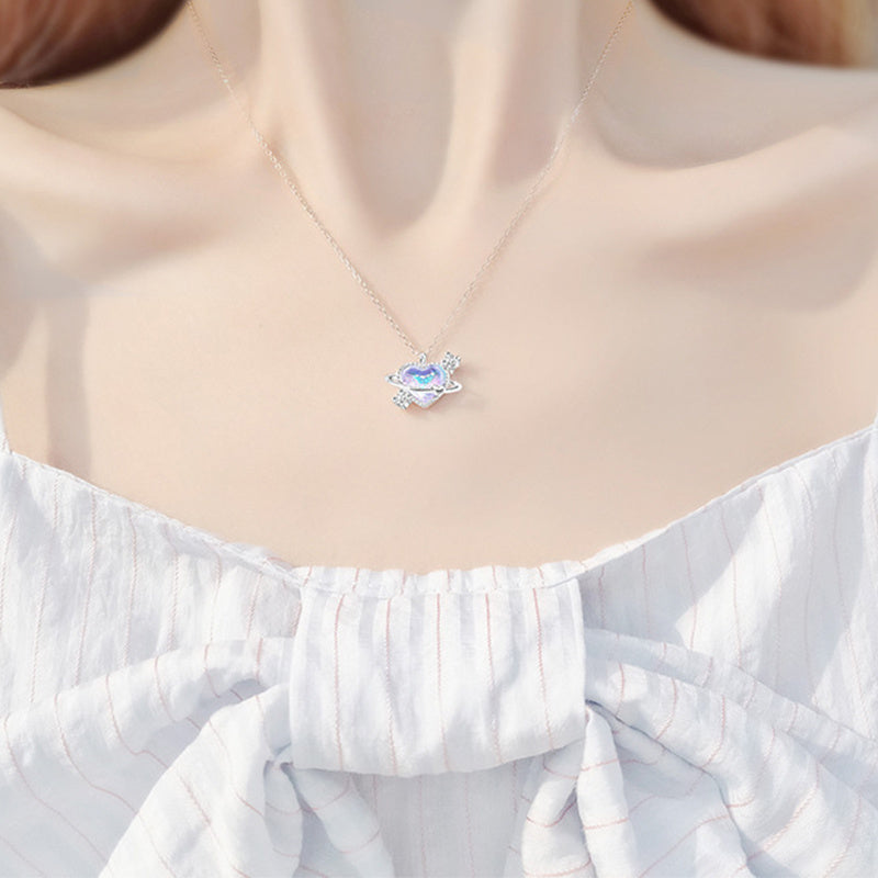 Planet Heart Pendant Necklace for Girls