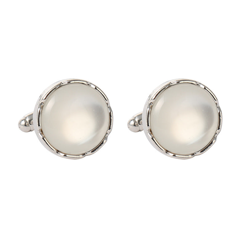 Men's Round Crystal Cufflinks for French Couple Shirt