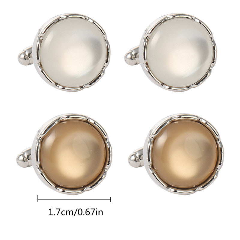 Men's Round Crystal Cufflinks for French Couple Shirt