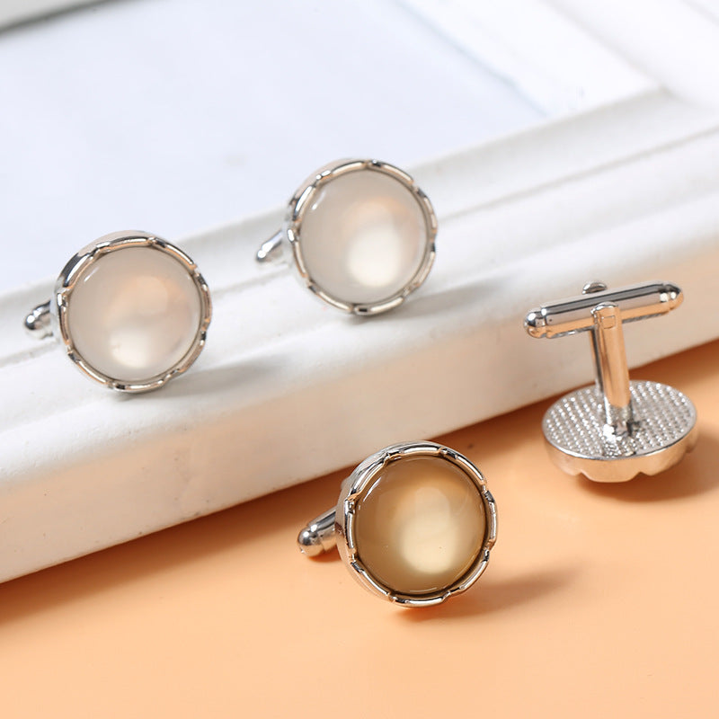 Men's Round Crystal Cufflinks for French Couple Shirt