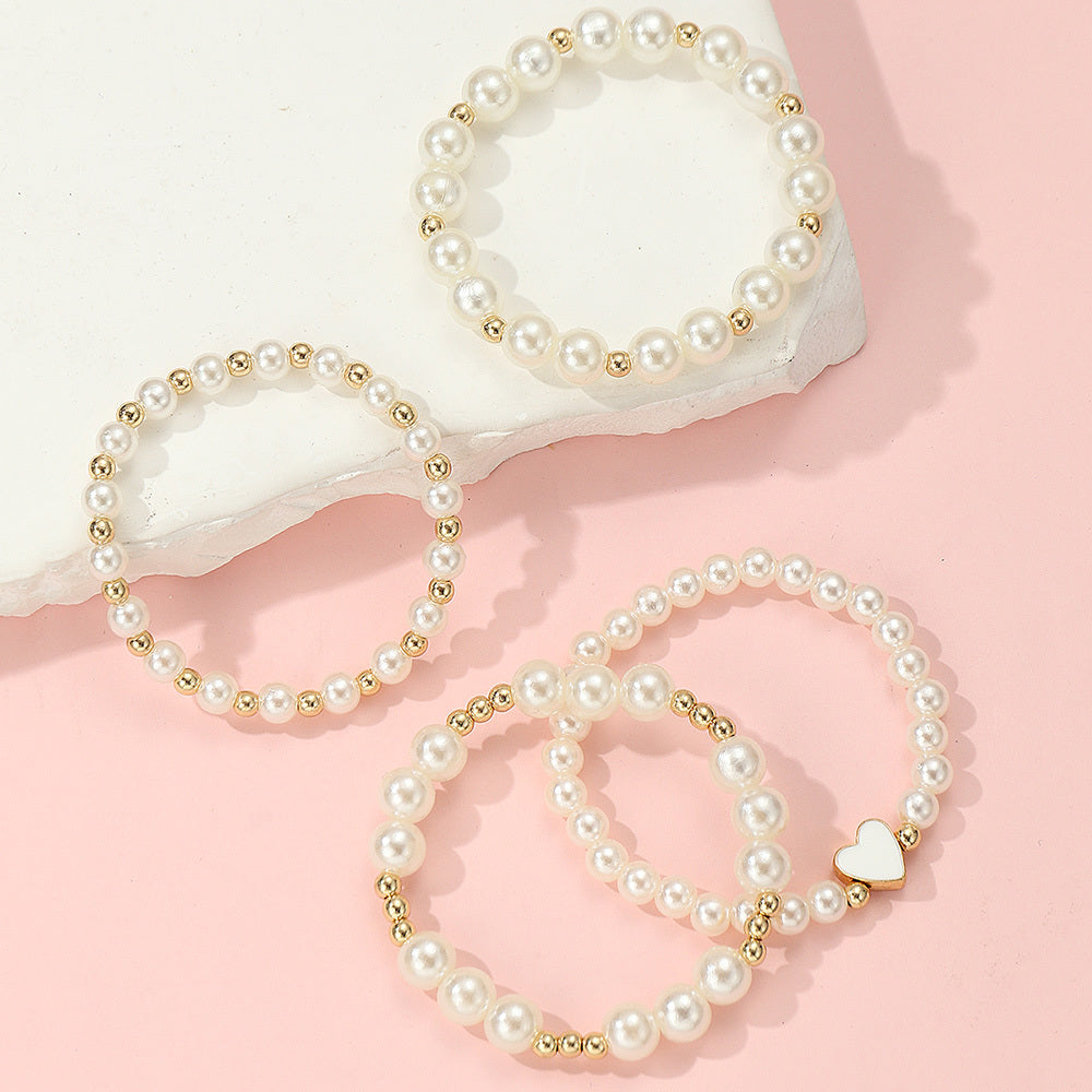 4pcs Heart Faux Pearl Princess Bracelet for Girls