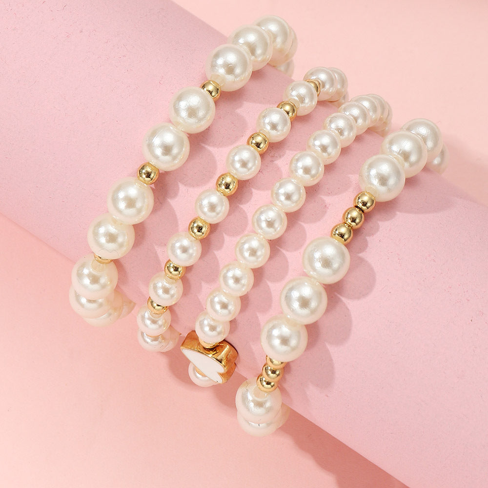 4pcs Heart Faux Pearl Princess Bracelet for Girls