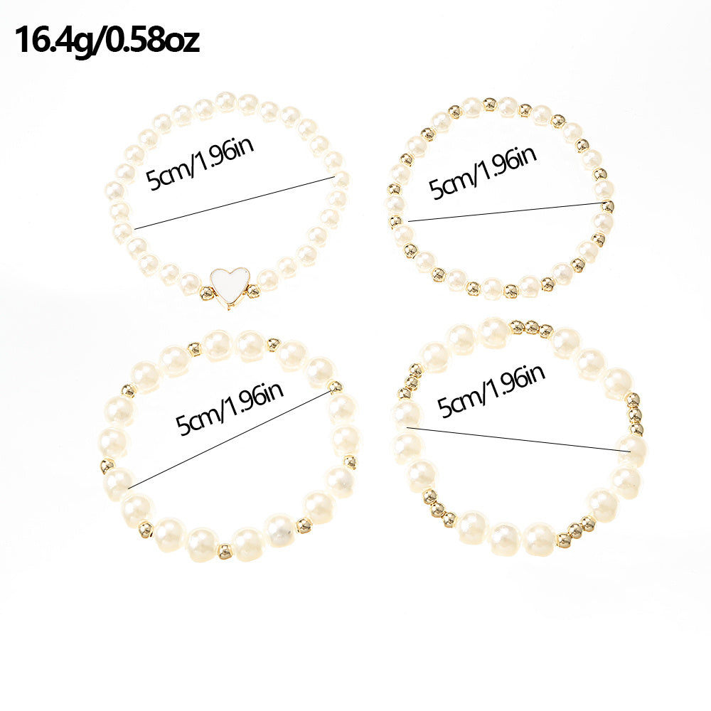 4pcs Heart Faux Pearl Princess Bracelet for Girls