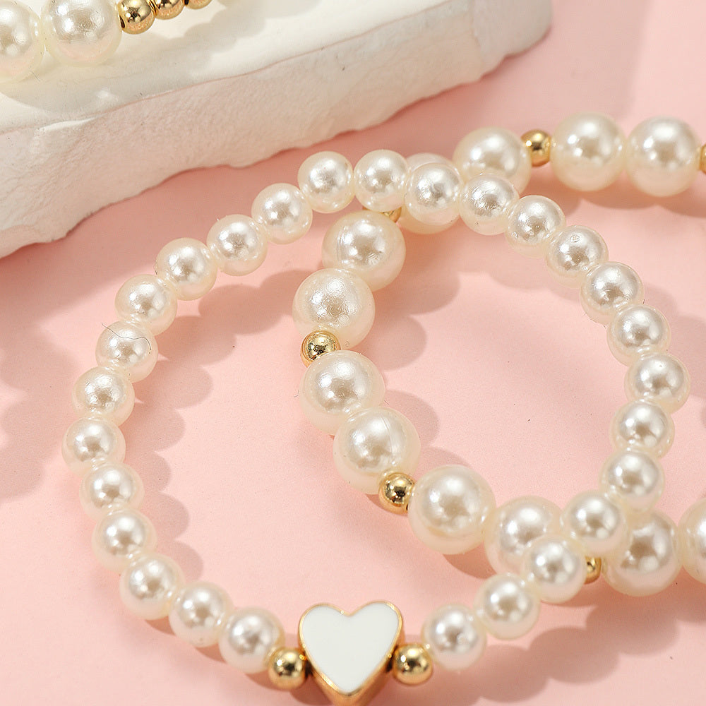 4pcs Heart Faux Pearl Princess Bracelet for Girls