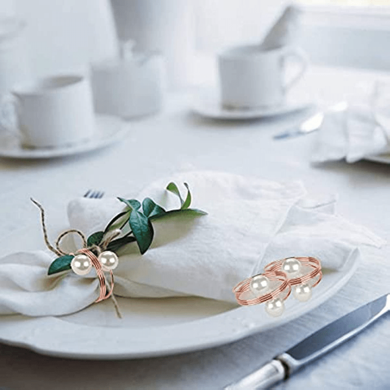 10pcs Pearl Napkin Rings Rose Golden Napkin Ring Holder