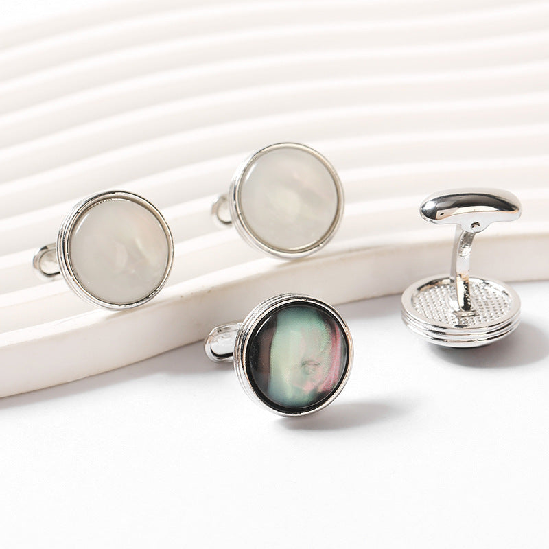1pair Round Crystal Cufflinks Men's French Shirt Cufflinks
