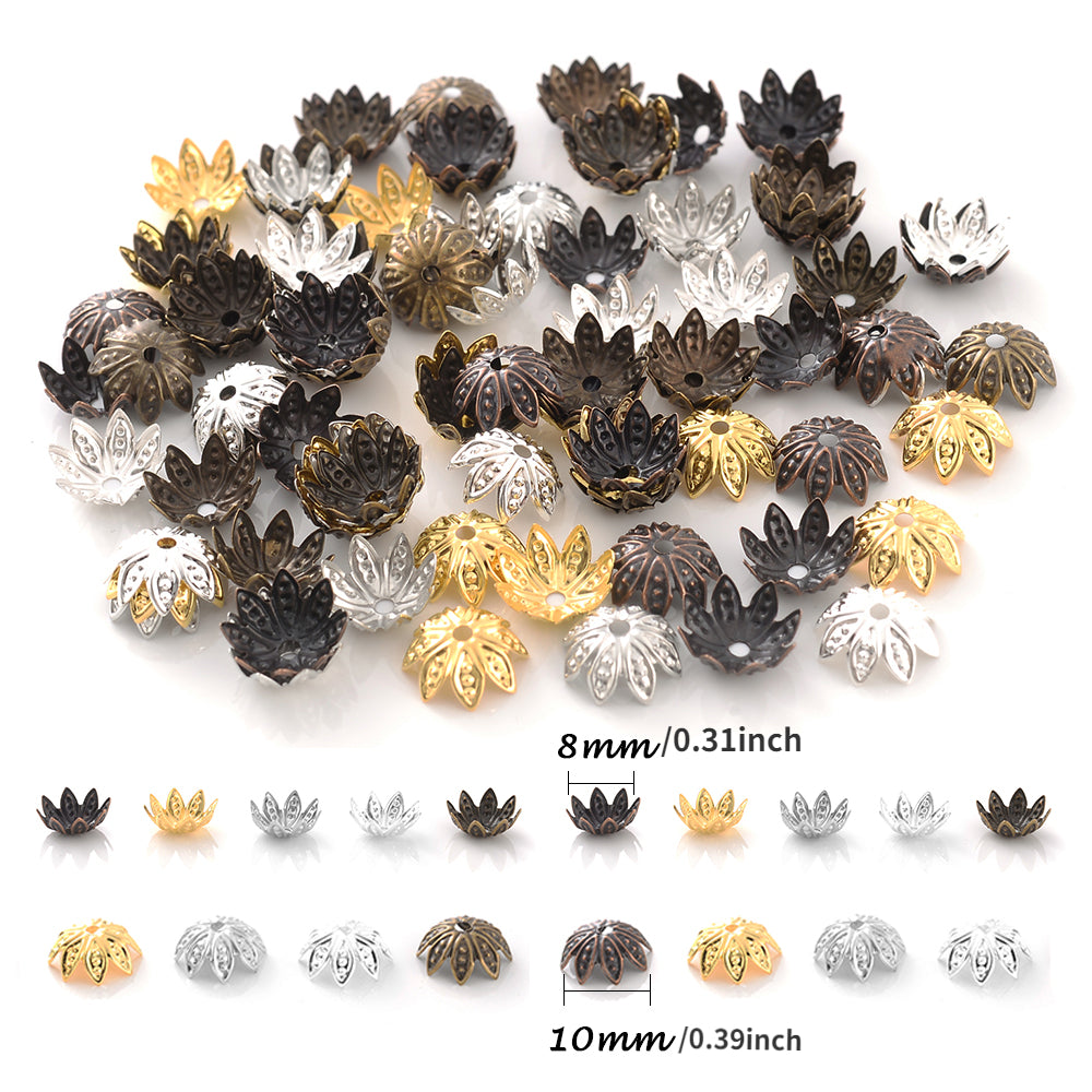 100Pcs Lotus Flower Metal Beads Caps for Jewelry Making