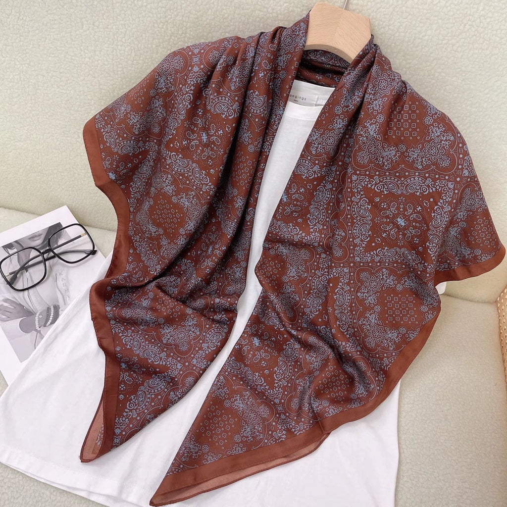 Vintage Geometric Print Square Scarf Floral Shawl Women Casual Head Wrap