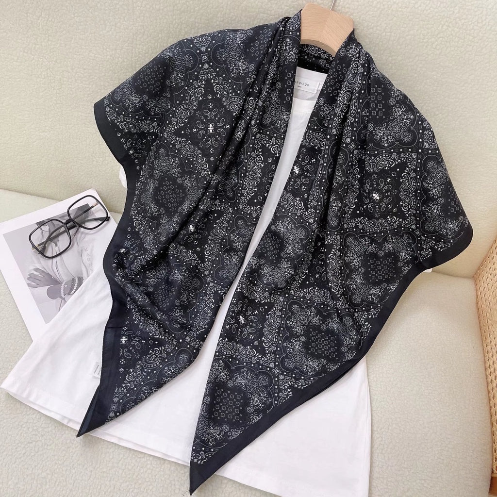 Vintage Geometric Print Square Scarf Floral Shawl Women Casual Head Wrap