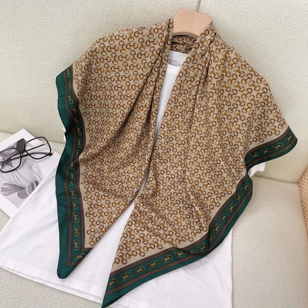 Vintage Geometric Print Square Scarf Floral Shawl Women Casual Head Wrap