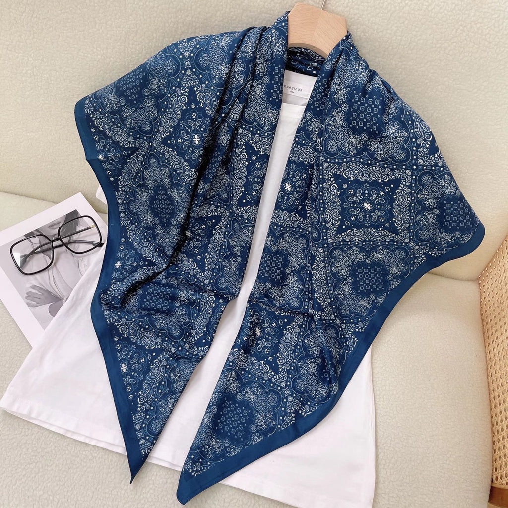 Vintage Geometric Print Square Scarf Floral Shawl Women Casual Head Wrap