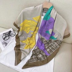 Flower Print Square Scarf Block Shawl Women Casual Head Wrap