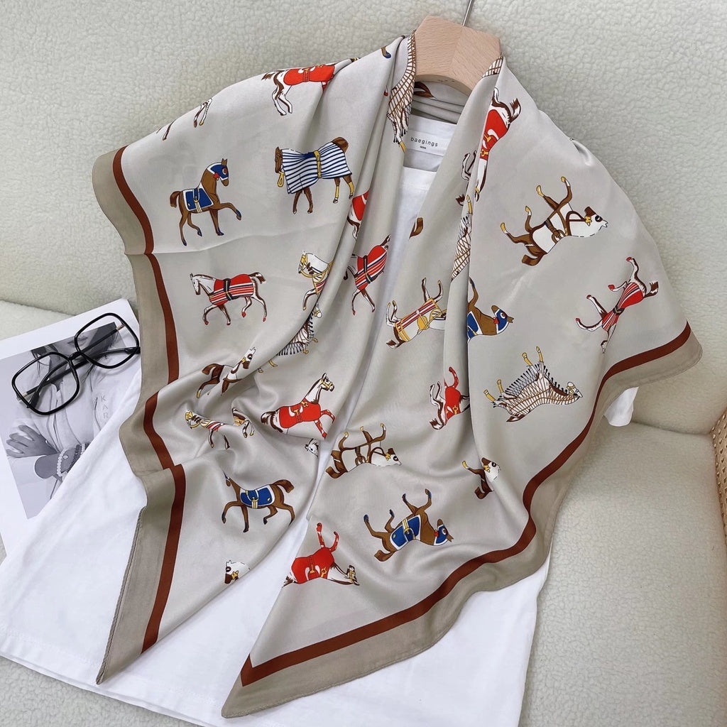 Flower Print Square Scarf Block Shawl Women Casual Head Wrap