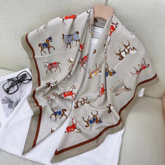Flower Print Square Scarf Block Shawl Women Casual Head Wrap