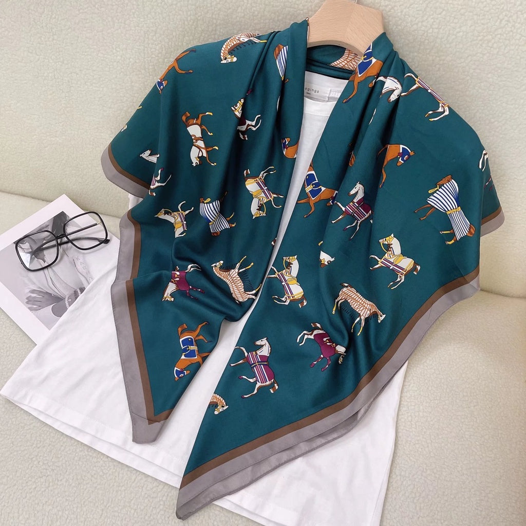 Flower Print Square Scarf Block Shawl Women Casual Head Wrap