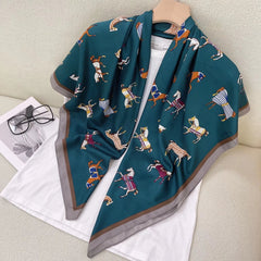 Flower Print Square Scarf Block Shawl Women Casual Head Wrap