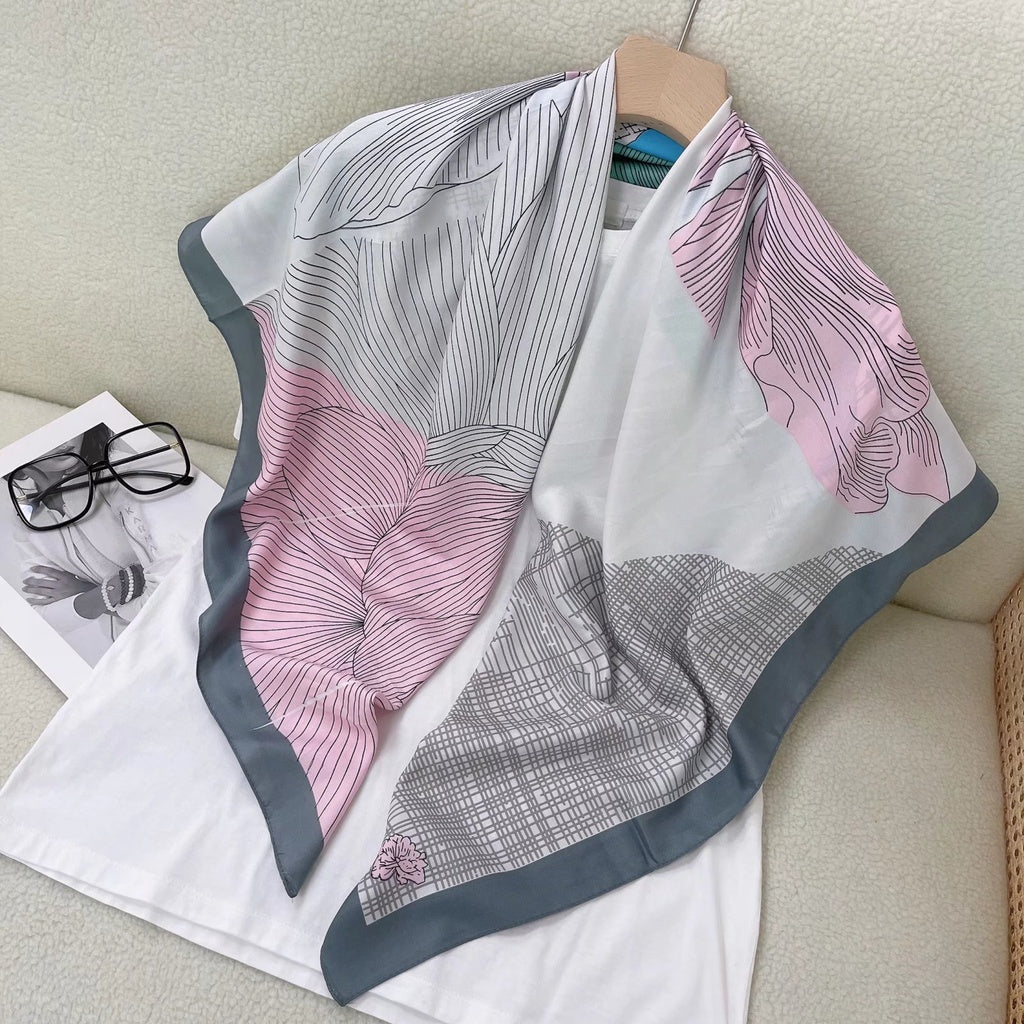 Flower Print Square Scarf Block Shawl Women Casual Head Wrap