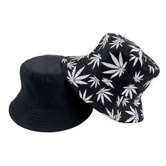 Leaf Print Reversible Bucket Hat Hip Hop Couple Beach Sun Hat