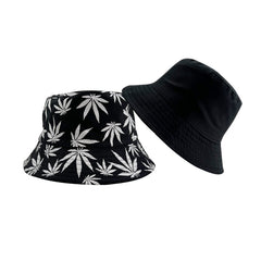 Leaf Print Reversible Bucket Hat Hip Hop Couple Beach Sun Hat