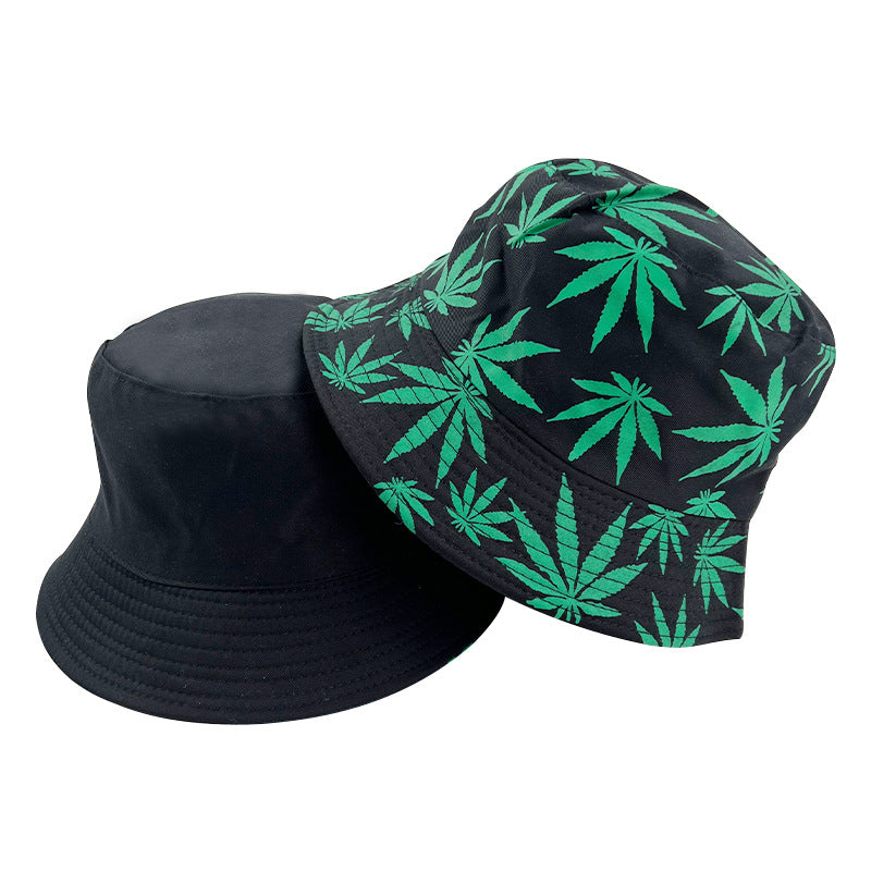 Leaf Print Reversible Bucket Hat Hip Hop Couple Beach Sun Hat