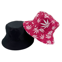 Leaf Print Reversible Bucket Hat Hip Hop Couple Beach Sun Hat