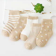 5 Pairs Boys Casual Short Crew Socks for Toddlers Kids