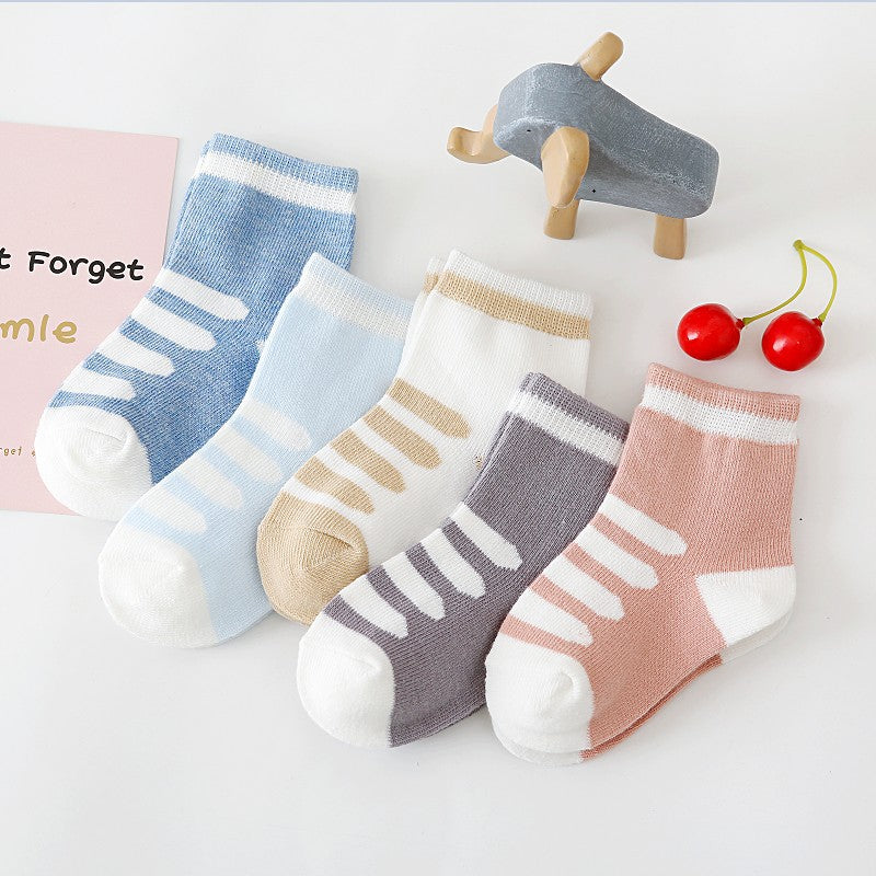 5 Pairs Boys Casual Short Crew Socks for Toddlers Kids