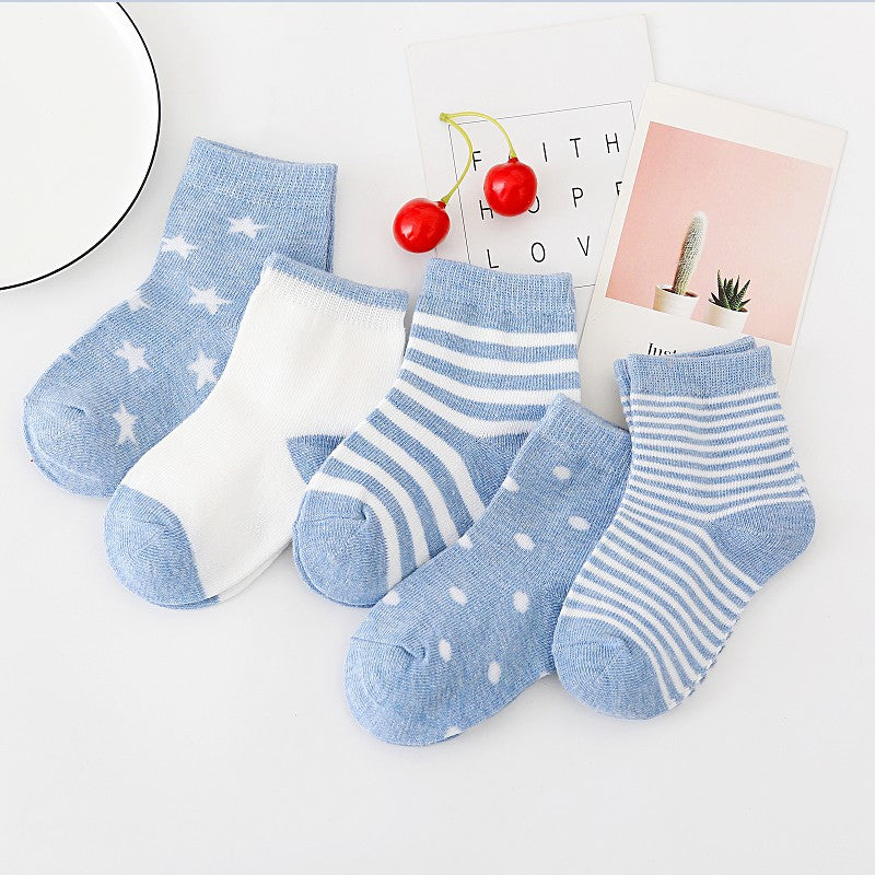 5 Pairs Boys Casual Short Crew Socks for Toddlers Kids