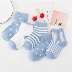 5 Pairs Boys Casual Short Crew Socks for Toddlers Kids