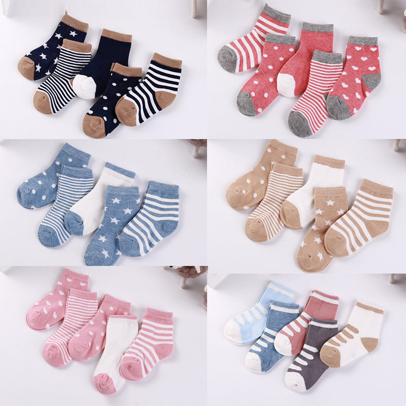 5 Pairs Boys Casual Short Crew Socks for Toddlers Kids