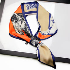 Oil Painting Print Silk Neck Scarf Women Skinny Scarf Neckerchief