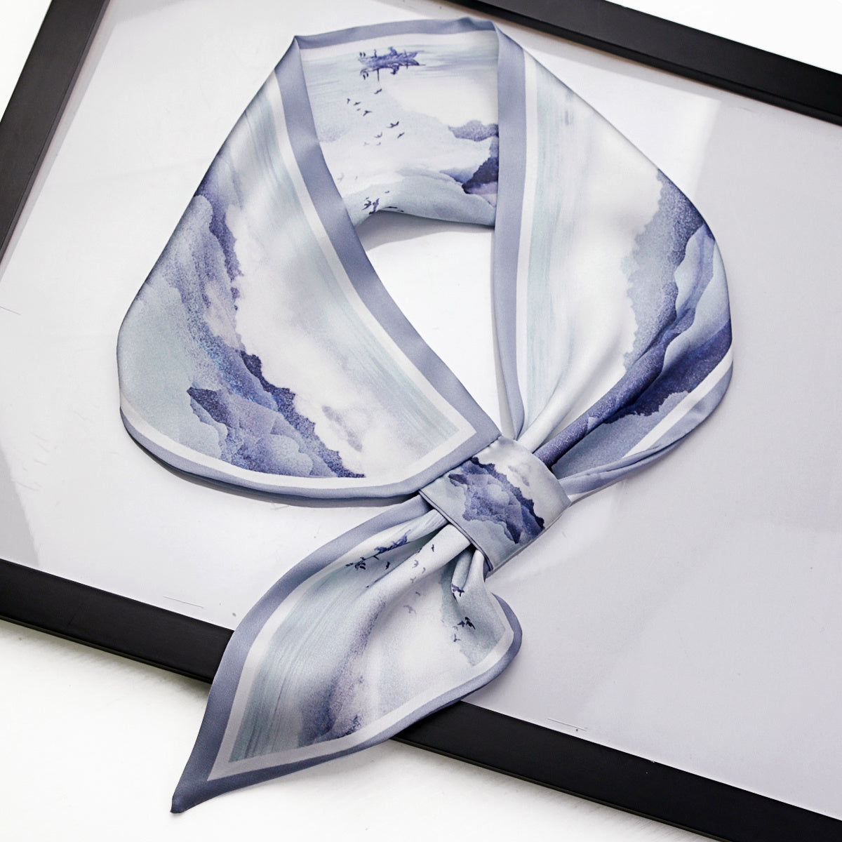 Oil Painting Print Silk Neck Scarf Women Skinny Scarf Neckerchief