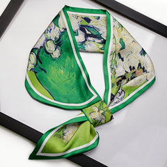 Oil Painting Print Silk Neck Scarf Women Skinny Scarf Neckerchief