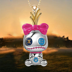 Funny Ghost Doll Circus Clown Necklace For Girls Pink Bow Character Pendant
