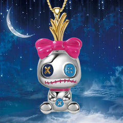 Funny Ghost Doll Circus Clown Necklace For Girls Pink Bow Character Pendant