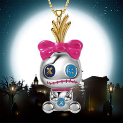 Funny Ghost Doll Circus Clown Necklace For Girls Pink Bow Character Pendant