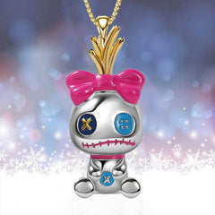Funny Ghost Doll Circus Clown Necklace For Girls Pink Bow Character Pendant