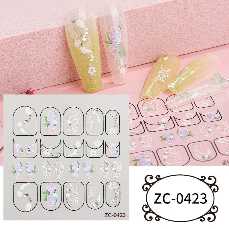 5D Embossed Nail Stickers For Women Cartoon Nail Sticker Manicure Decoration