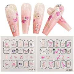 5D Embossed Nail Stickers For Women Cartoon Nail Sticker Manicure Decoration