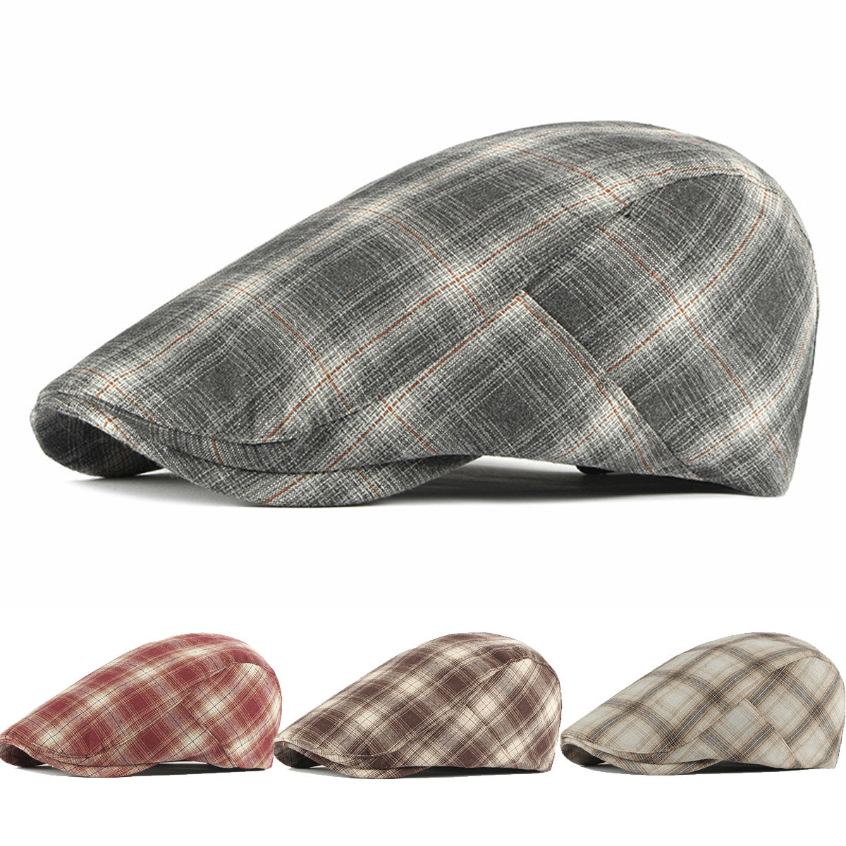 Retro Check Beret Unisex Newsboy Berets Cap Forward Hat