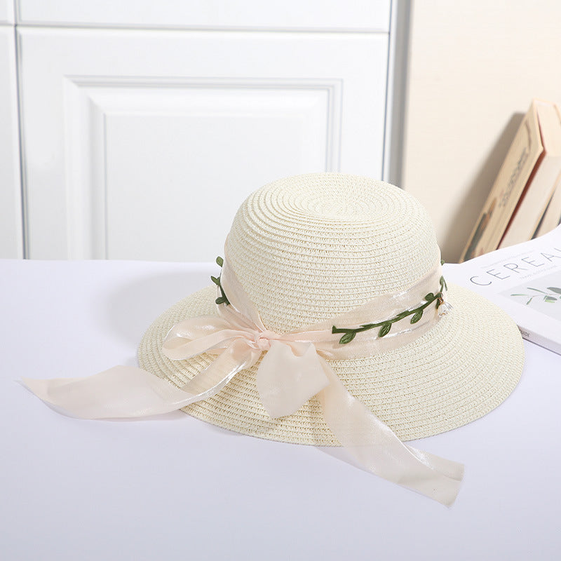 Straw Ribbon Bowknot Sun Hat Women Summer Beach Travel Hats