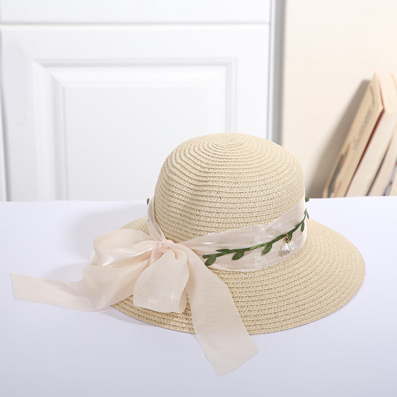 Straw Ribbon Bowknot Sun Hat Women Summer Beach Travel Hats