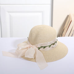 Straw Ribbon Bowknot Sun Hat Women Summer Beach Travel Hats