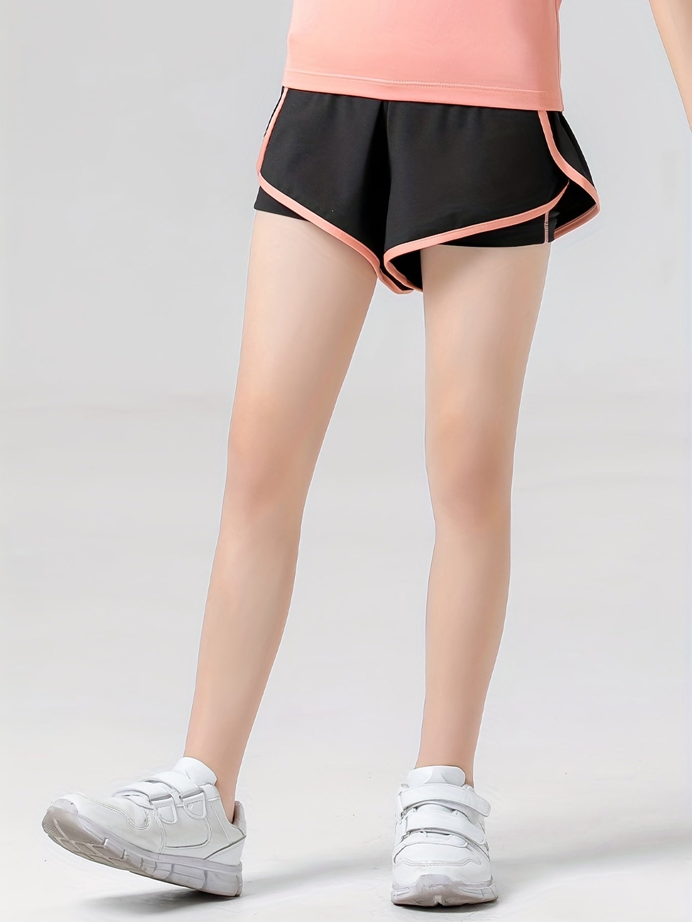 Girls Elastic Waist Contrast Binding Track Shorts Kids Summer Clothes
