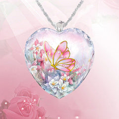 Butterfly Heart Pendant Necklace Holiday Gift For Girls