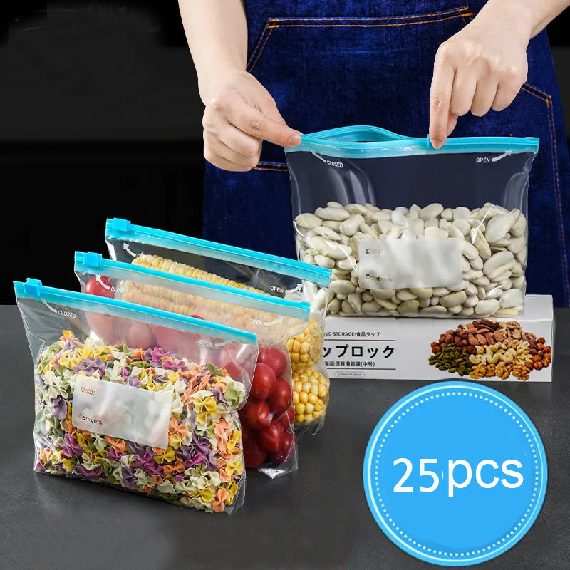25PCS Reusable Food Storage Bags Silicone Leakproof Freezer BPA Stand Up