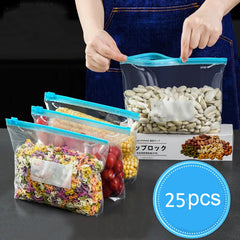 25PCS Reusable Food Storage Bags Silicone Leakproof Freezer BPA Stand Up